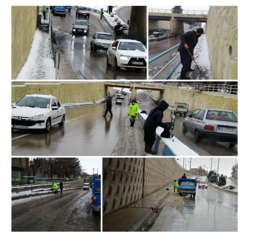تلاش خادمان شهر در برف روبی و بازگشایی معابر و زیرگذر های سطح شهر