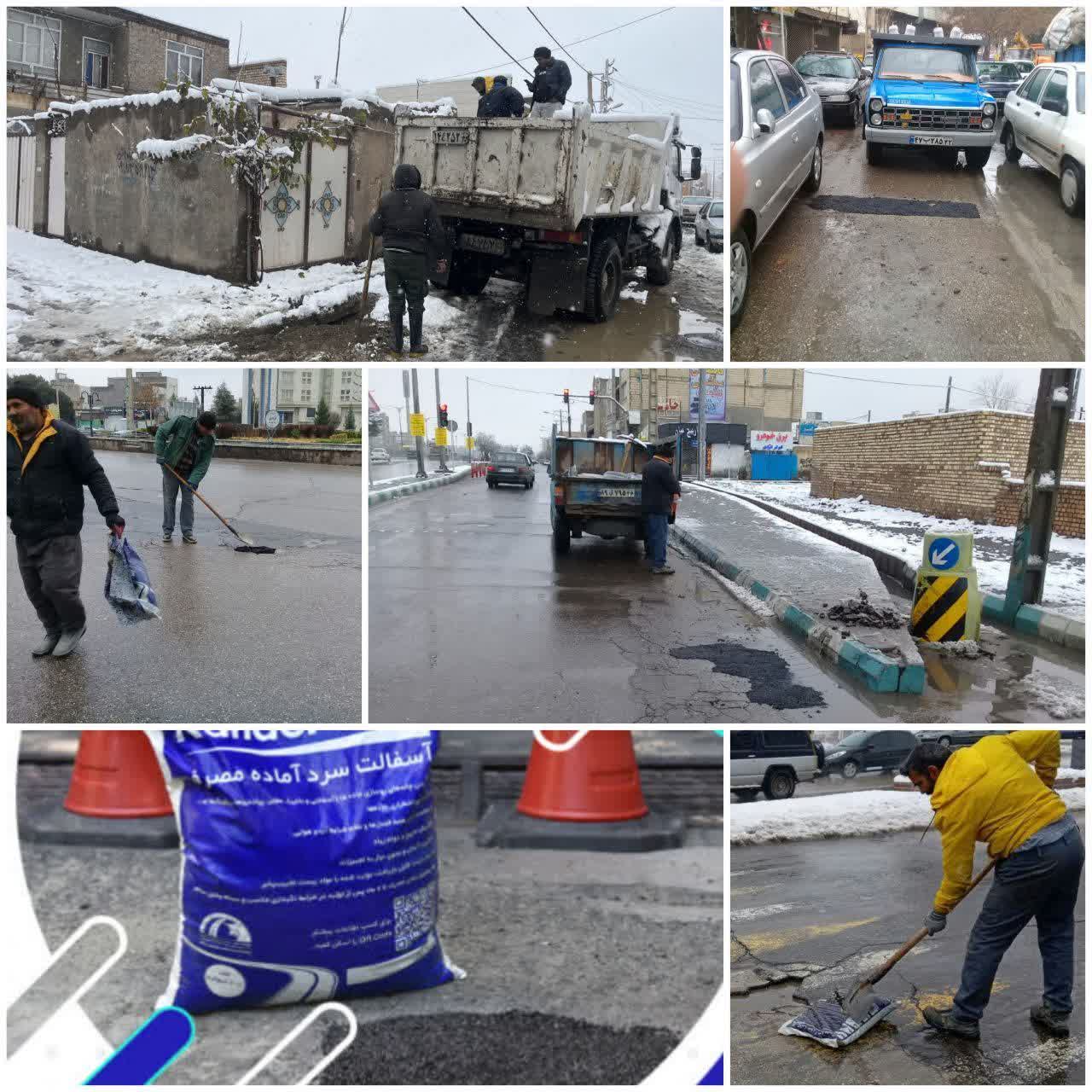 عملیات شبانه‌روزی لکه‌گیری و رفع خطر نقاط حادثه‌ساز در معابر نیشابور رئیس سازمان عمران و بازآفرینی شهری شهرداری نیشابور