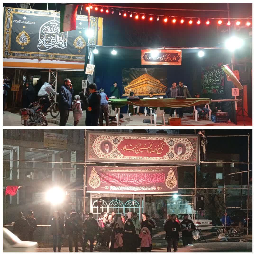 برپایی موکب های عزاداری توسط مردم،هیئات ، مجامع فرهنگی و مذهبی شهر ولایت مدار، همیشه در صحنه و شهید پرور در سوگ شهادت قائد عظیم امت اسلامی حضرت آیت الله العظمی امام خامنه ای (قدس سره الشریف) در سطح شهر نیشابور.