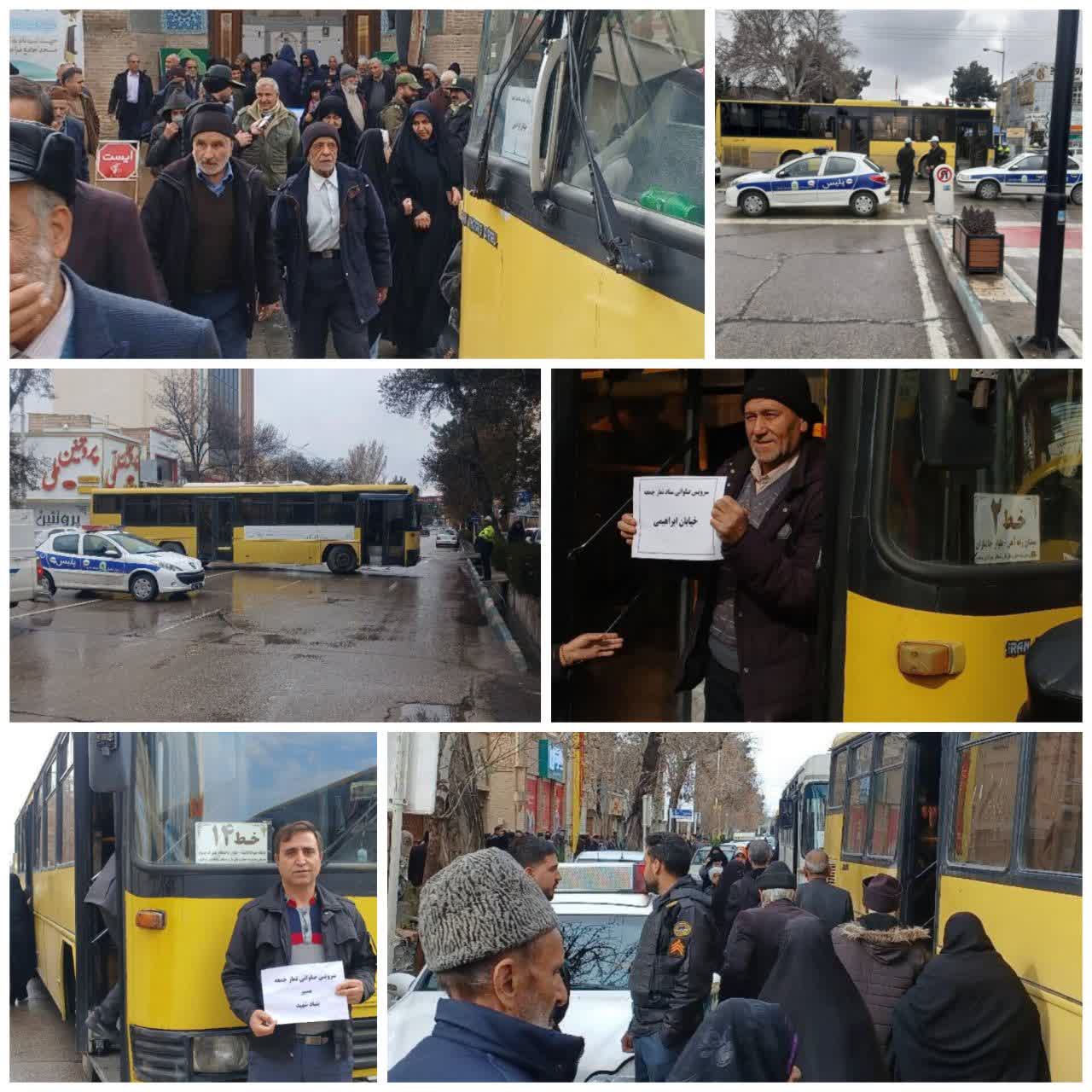 تجلی خدمت در مسیر ایثار؛ خدمات ناوگان حمل‌ونقل شهرداری نیشابور در آیین تشییع شهدای رمضان و نماز جمعه  ناوگان حمل‌ونقل عمومی شهرداری نیشابور در روز پنج‌شنبه همزمان با آیین تشییع پیکر مطهر شهدای رمضان و در روز جمعه همزمان با برگزاری نماز جمعه و راهپیمایی مردمی، با استقرار اتوبوس در مسیرهای تعیین‌شده و ارائه خدمات رایگان، جابه‌جایی شهروندان را تسهیل کرد.  همچنین این سازمان در راستای مدیریت ترافیک و ایمن‌سازی مسیرهای برگزاری مراسم با دستگاه‌های اجرایی و انتظامی همکاری و پشتیبانی لازم را انجام داد.