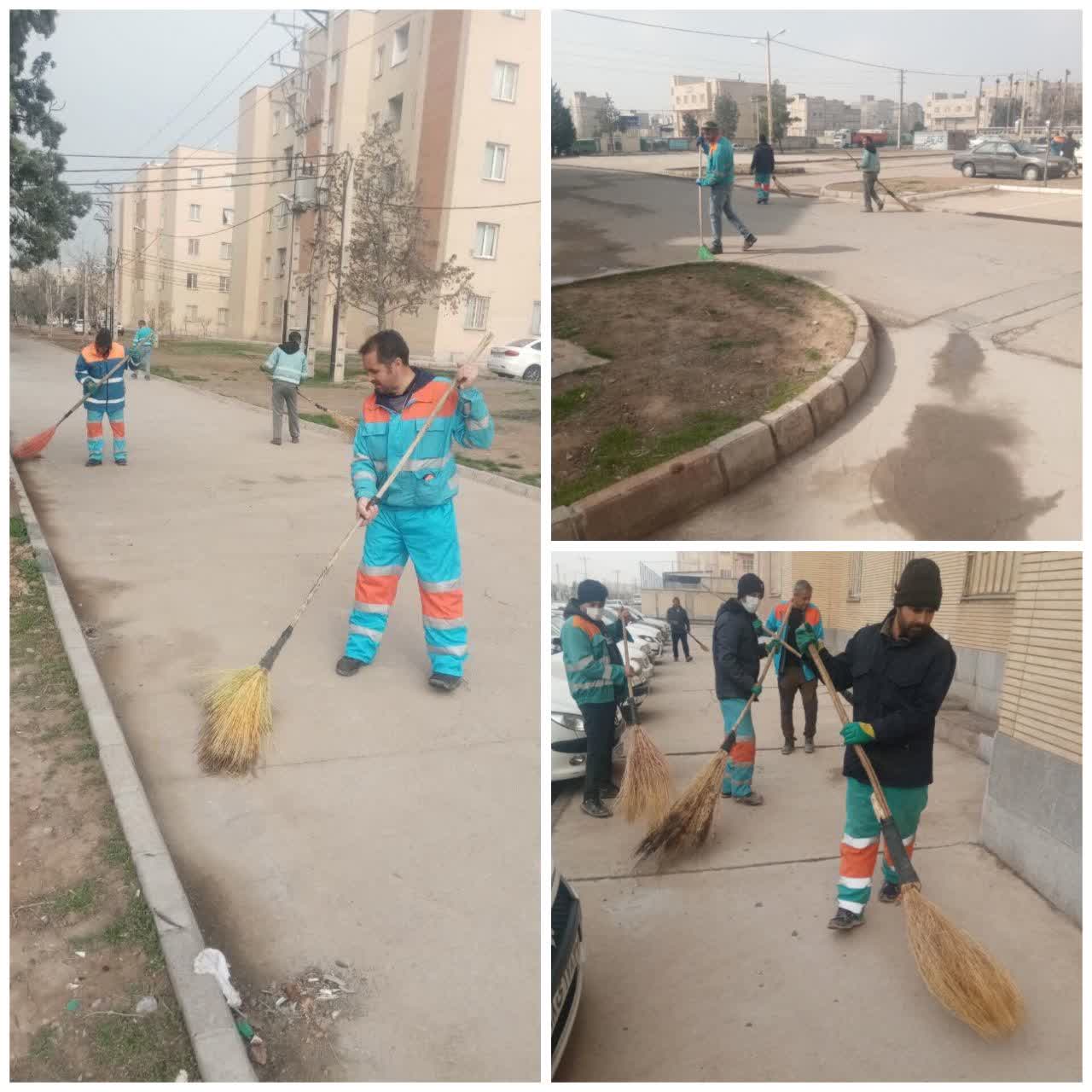 💠 تداوم خدمات و اقدامات سازمان مدیریت پسماند   🔹اجرای طرح رفت و روب و پاکسازی گروهی حوزه خدماتی شهرداری منطقه یک   📍مسکن‌ مهر ۱۵۰۰ واحدی (انتهای خیابان نور)  ▫️روابط عمومی سازمان مدیریت پسماند شهرداری نیشابور