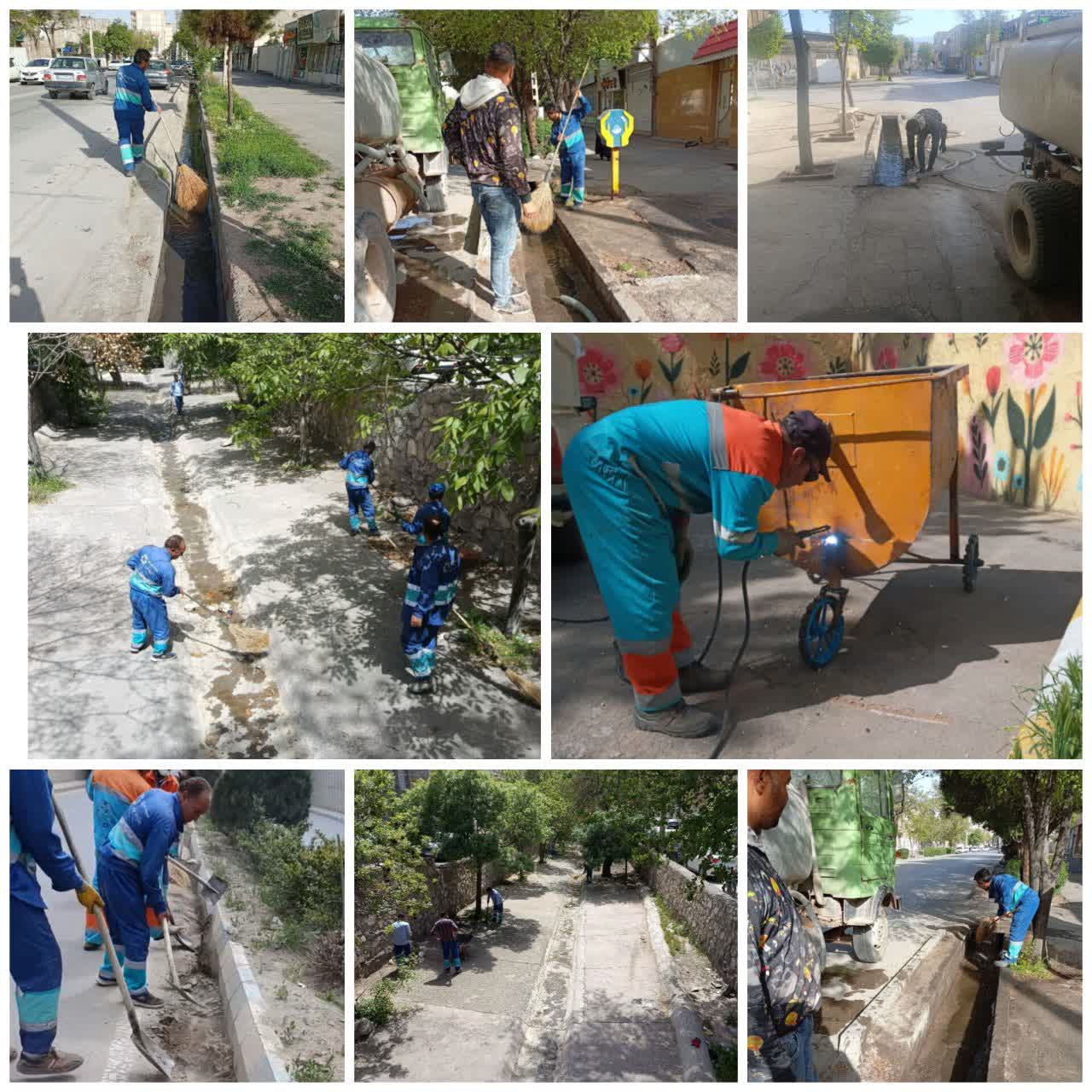 💠 گوشه ای از اقدامات روزانه حوزه خدمات شهری  🔹 پاکسازی گروهی آیلند بولوار شهیدان سرایانی   🔹شست‌وشو و پاکسازی کانال های هدایت آب های سطحی خیابان ۲۲ بهمن شرقی تا قدس جنوبی    🔹 شست‌وشوی و پاکسازی کانال هدایت آب های سطحی خیابان اسدآبادی شمالی   🔹رفع انسداد  و پاکسازی کانال واقع در بولوار بعثت ۲۴    🔹پاکسازی گروهی آیلند زیرگذر فردوسی جنوبی    🔹 شست‌وشو و پاکسازی کانال‌ هدایت اب های سطحی خیابان فردوسی شمالی    🔹 پاکسازی گروهی مسیل آب حصار و منوچهری  🔹 تعمیر مخازن سه چرخ و چهارچرخ زباله  ▫️